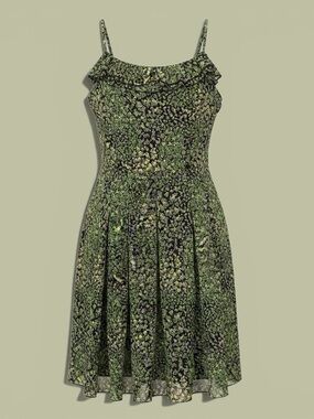 Veeko Green Floral Spaghetti-Strap Dress